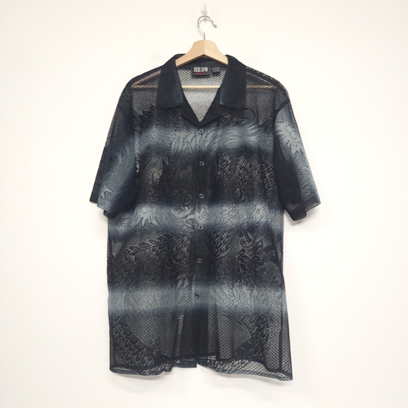 BillionBay Floral Leaf Black Ombre See-Thru Shir - Picture 2 of 10